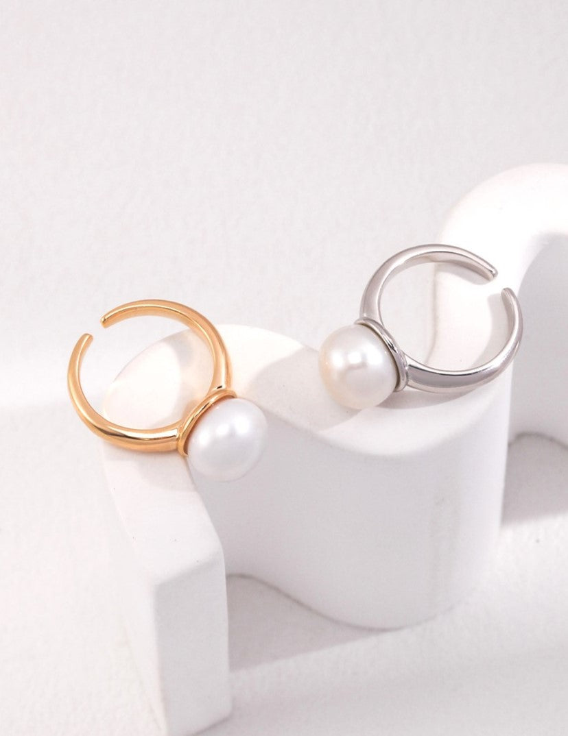 18K Gold Vermeil Lustrous Pearl Adjustable Ring